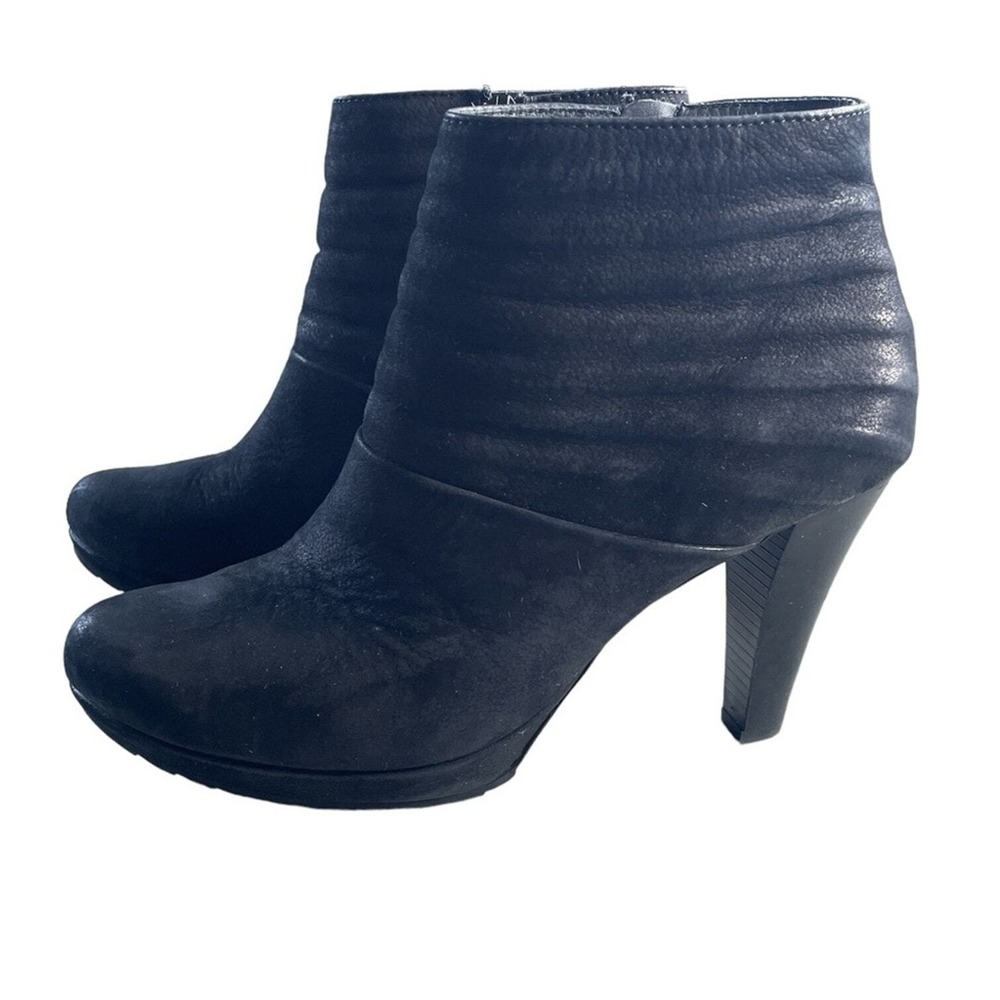Paul Green Black Leather Zip Up Stacked Heel Ankle Boot, Sz 7.5, Made in Austria